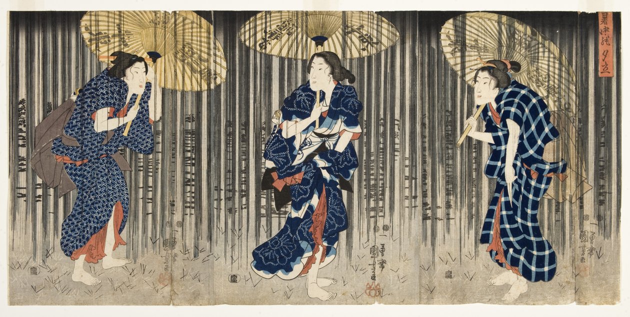 夏季突然淋浴，c.1849-51（木刻） 作者 歌川国义