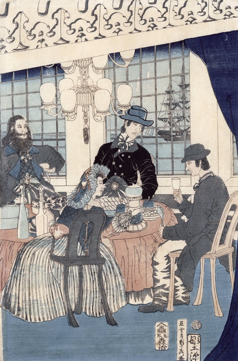1861年横滨外国商人的沙龙（彩色木版画） 作者 歌川贞秀