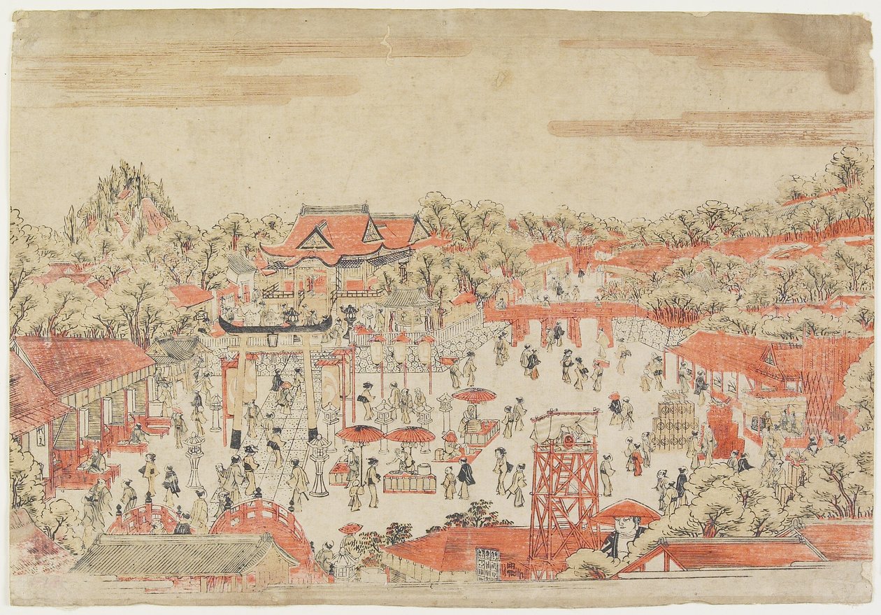 （神社地面的场景），c。 1764年至1782年 作者 歌川丰治
