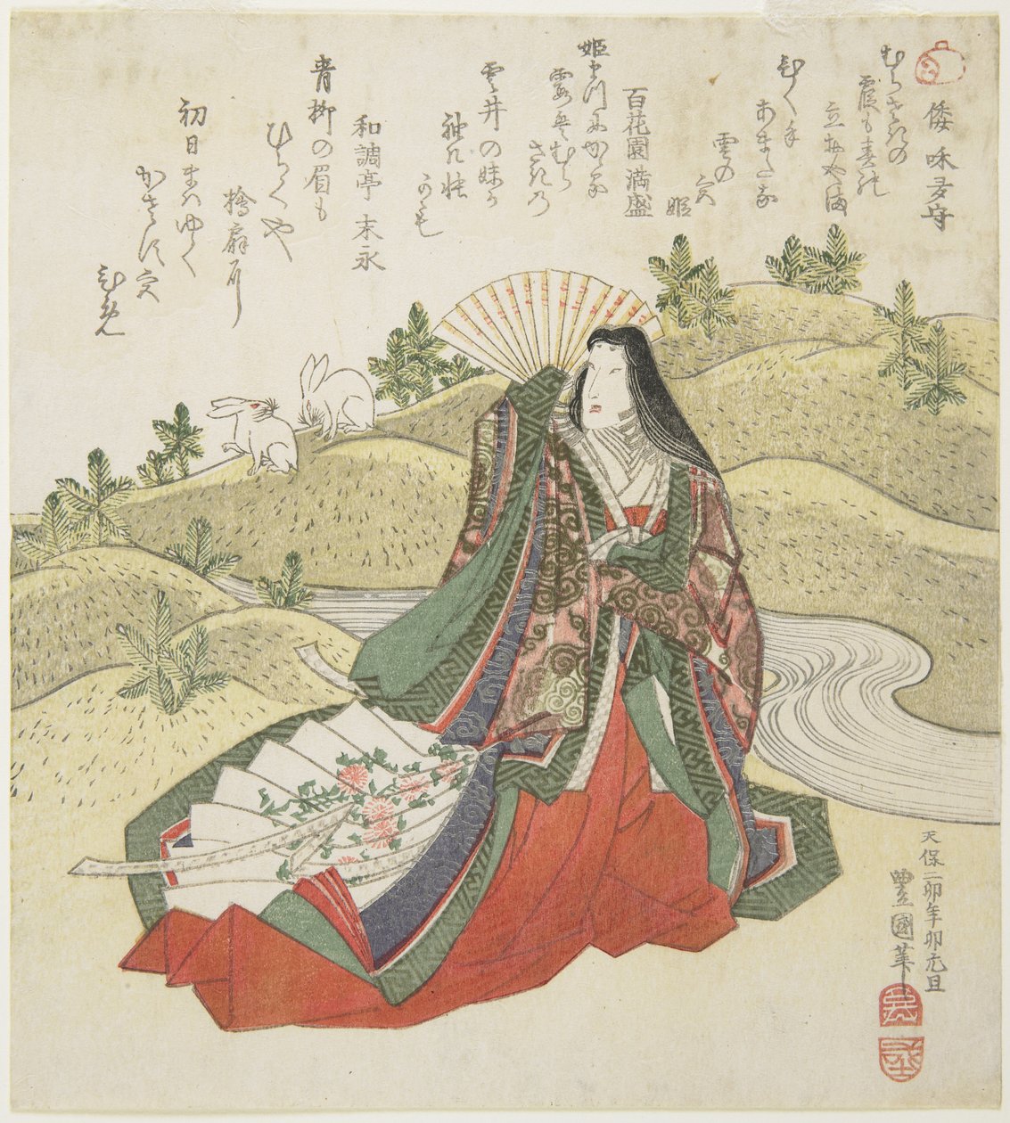（Court Lady and Two Rabbits），1831年1月 作者 歌川丰国