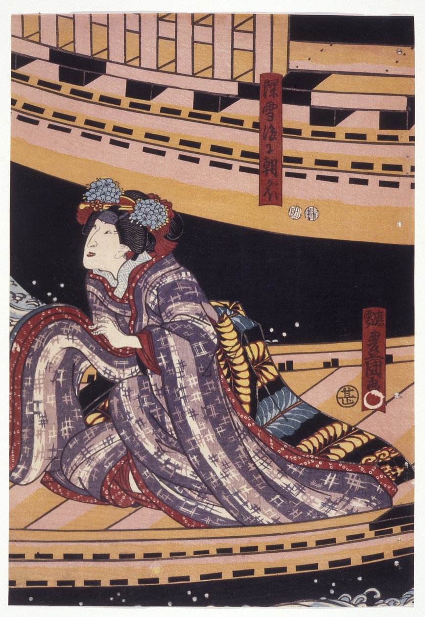 乐队？ 浅香《美雪的角色》、后来的朝颜（彩色木刻版画） 作者 歌川（1786-1865）国定