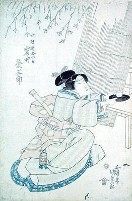 岩井梦三郎饰演的茶馆女郎伊达大仓（木版画）。 作者 歌川国贞
