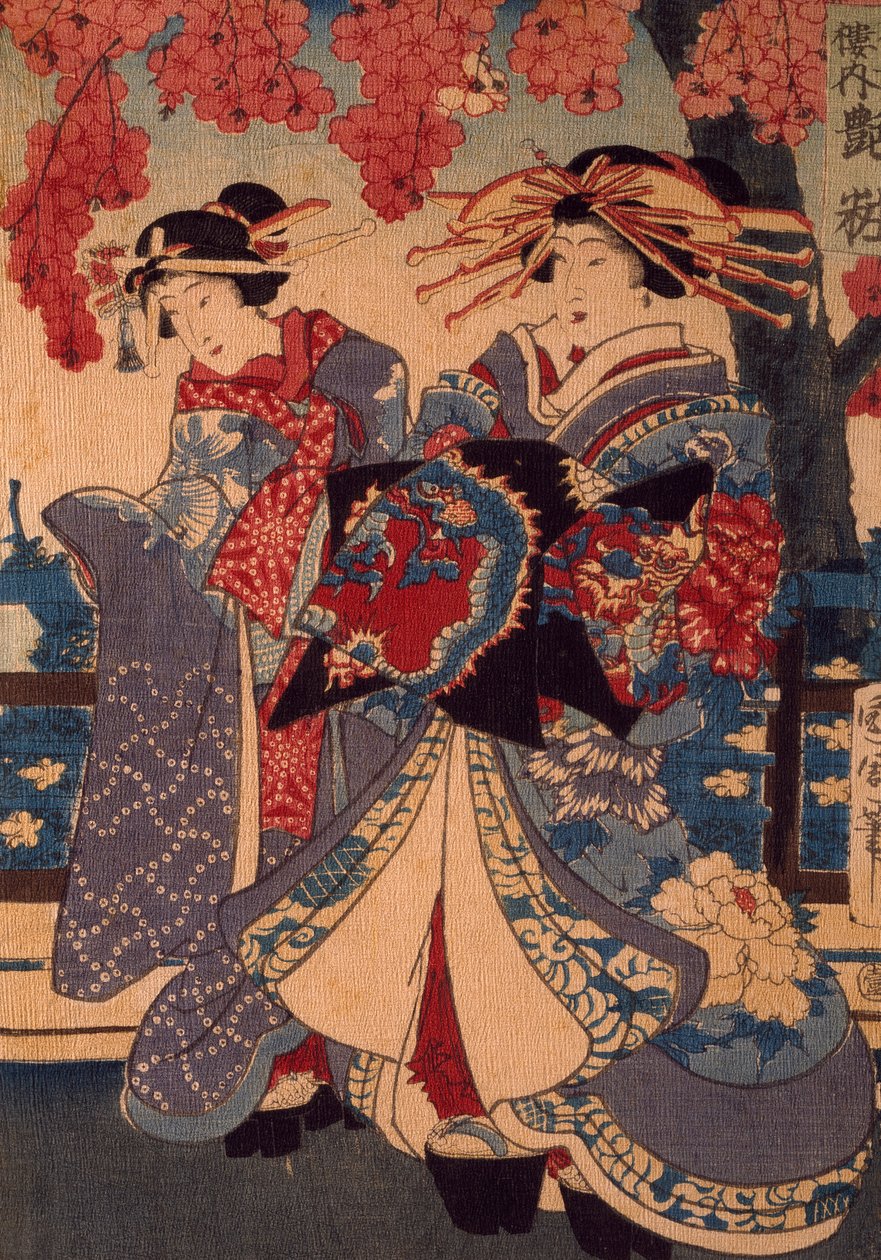 花园里的两个女人》，作者是宇多川国定，木刻，折痕法。 作者 歌川国贞