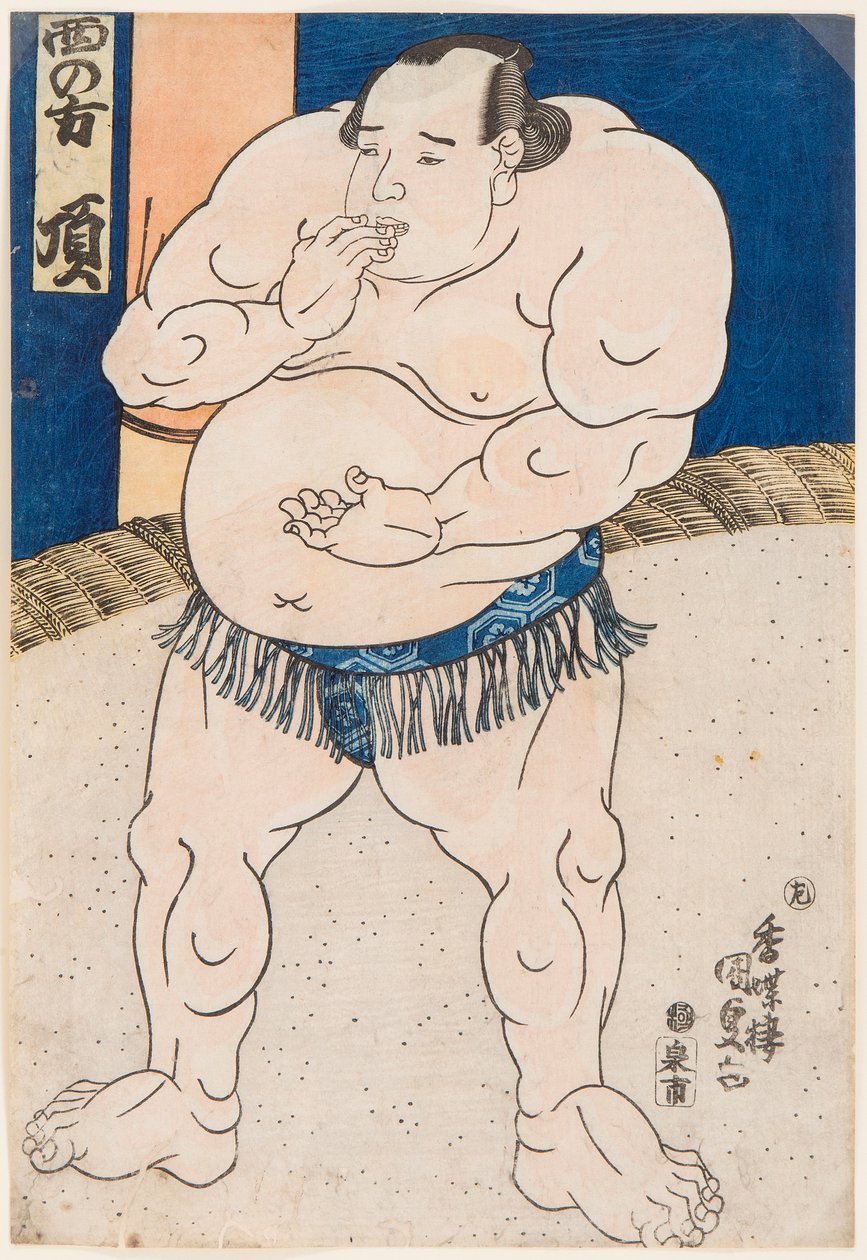 相扑选手 Itadaki 的肖像。 歌川国定 (1786-1865) 版画 作者 歌川国贞