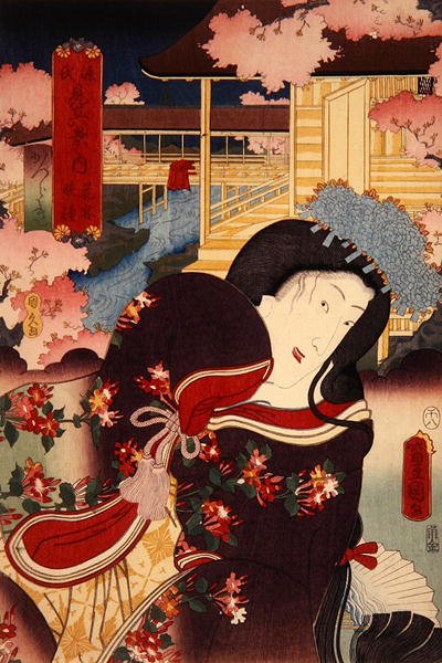 花宴，晚钟：胜木源氏，约1808-58年 作者 歌川国贞