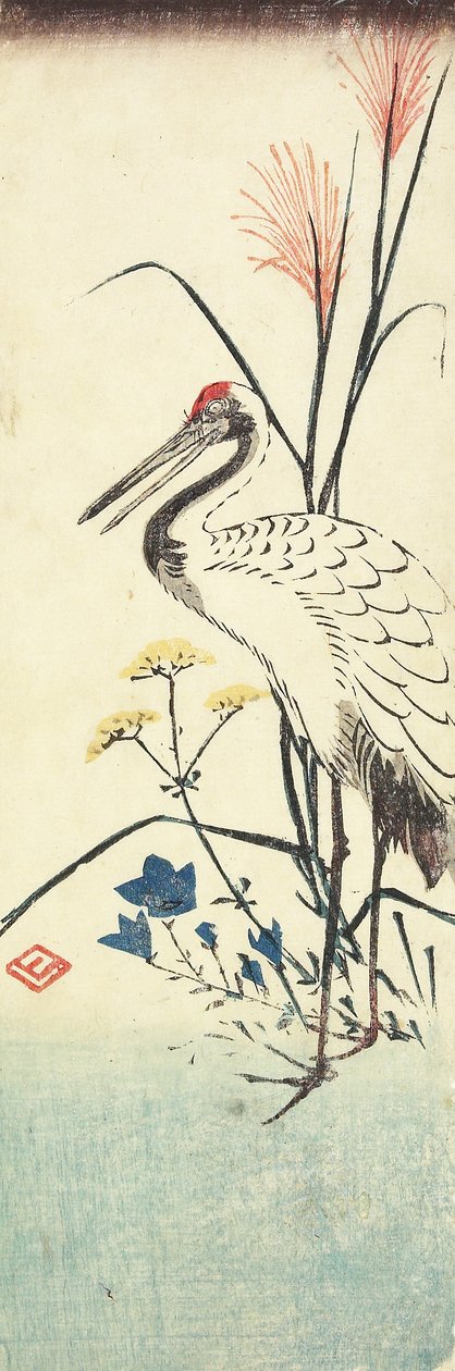 （潘帕斯草，Patrinia，中国风铃草和鹤），1830-1858 作者 歌川宏重