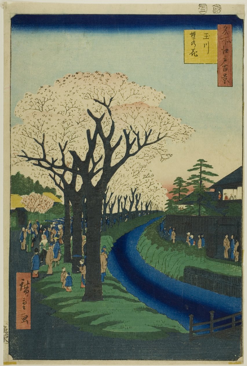 多摩川堤岸上的花朵（玉川堤岸之花），选自 "江户百景（名所江户百景）"系列 作者 歌川宏重