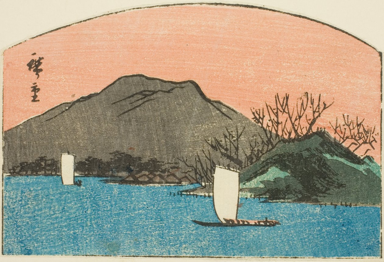 湖面上的小船，无题哈里玛兹版画的一部分 作者 歌川宏重
