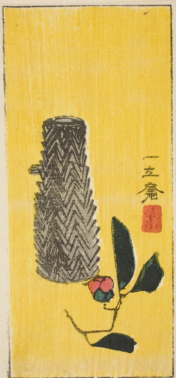 山茶花和花篮，无标题画幅的一部分 作者 歌川宏重