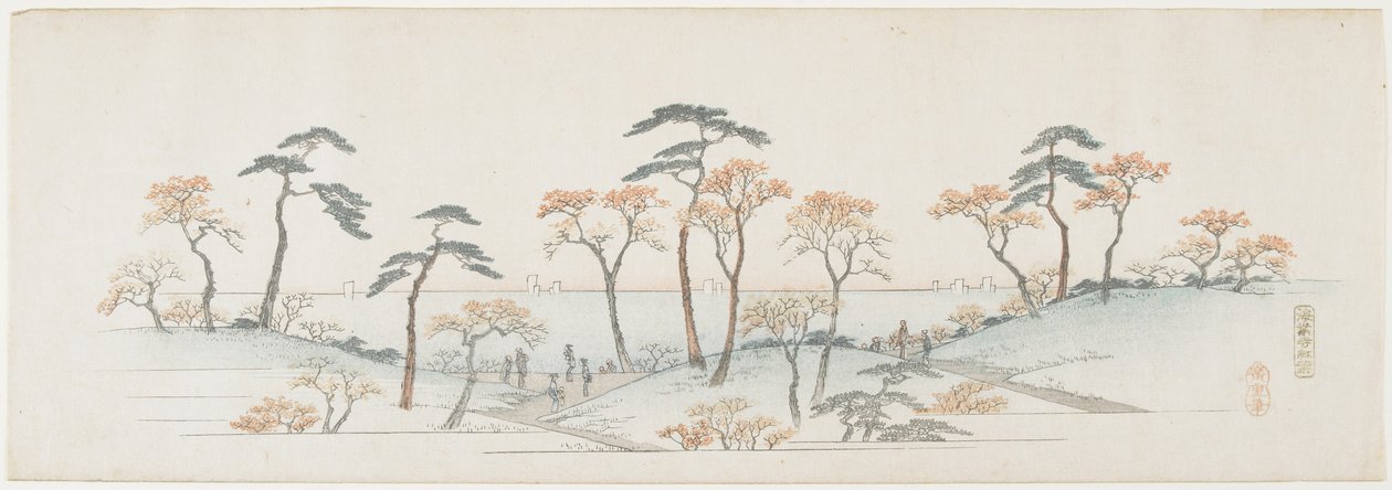 在Kaianji寺的色的叶子，1837-1844 作者 歌川宏重