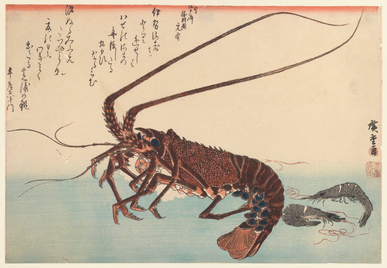小龙虾和两只虾，来自Great Fish系列（1832年开始），1840年（彩色木版画） 作者 歌川宏重