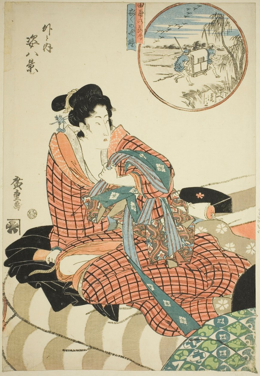 稻田落雁》和《晨钟暮鼓》，选自 "人物内外八景 "系列 作者 歌川宏重