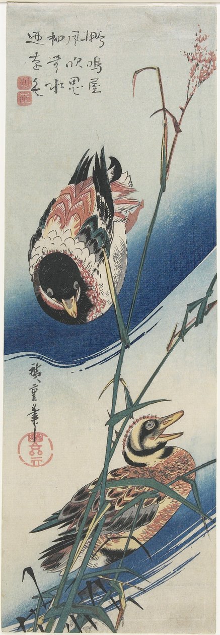 鸭子和芦苇，1834-1839 作者 歌川宏重