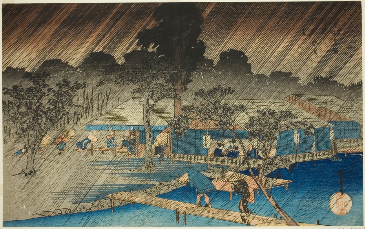 田所河畔的晚霞（田所河原之夕），选自 "京都名胜（京都名胜之内）"系列 作者 歌川宏重