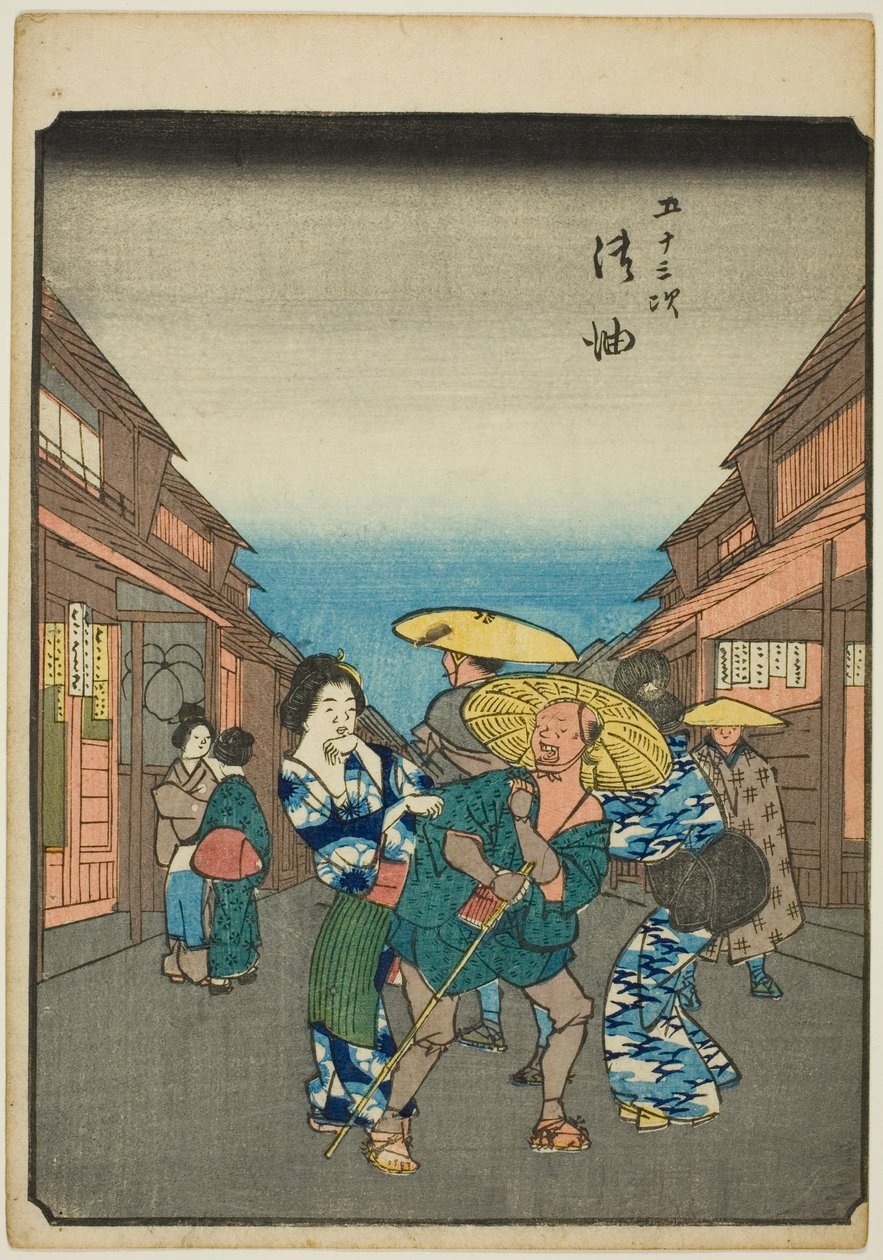 五柳，出自 "东海道五十三站 "系列，又称 "人形东海道"。 作者 歌川宏重