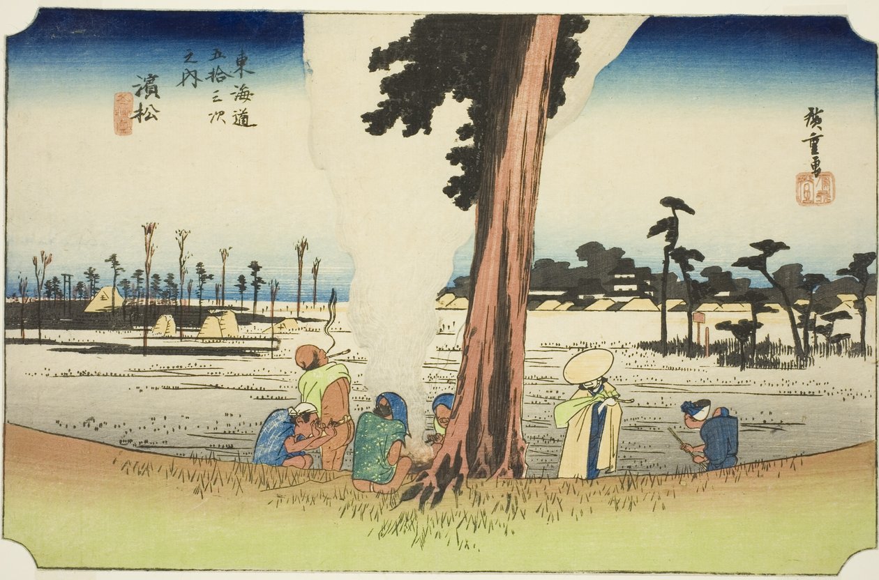 浜松：东海道五十三站 "系列中的 "浜松冬景"（Hamamatsu, fuyugare no zu），又称 "Hoeido Tokaido"。 作者 歌川宏重