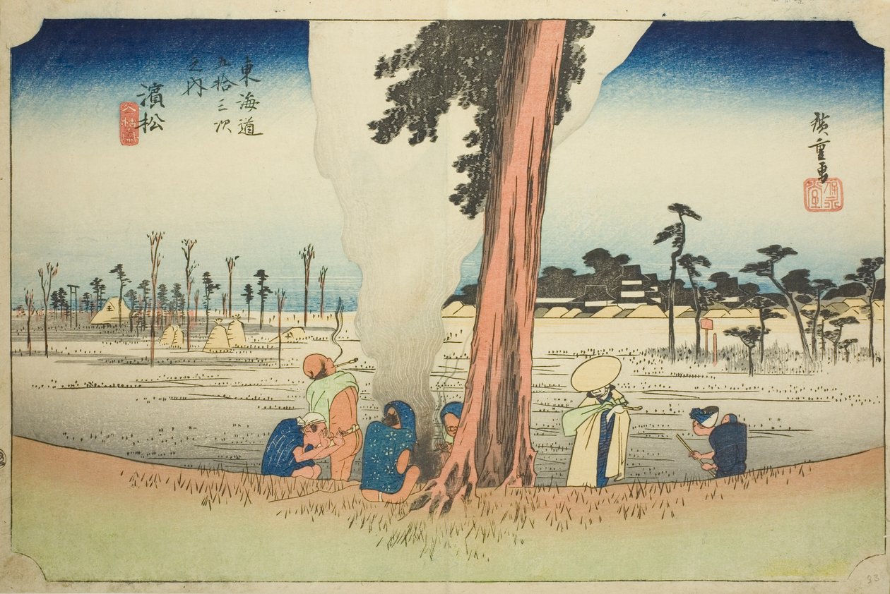浜松：东海道五十三站 "系列中的 "浜松冬景"（Hamamatsu, fuyugare no zu），又称 "Hoeido Tokaido"。 作者 歌川宏重