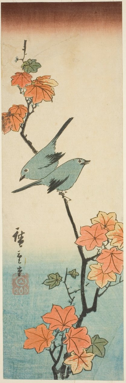 枫树枝上的日本白眼 作者 歌川宏重