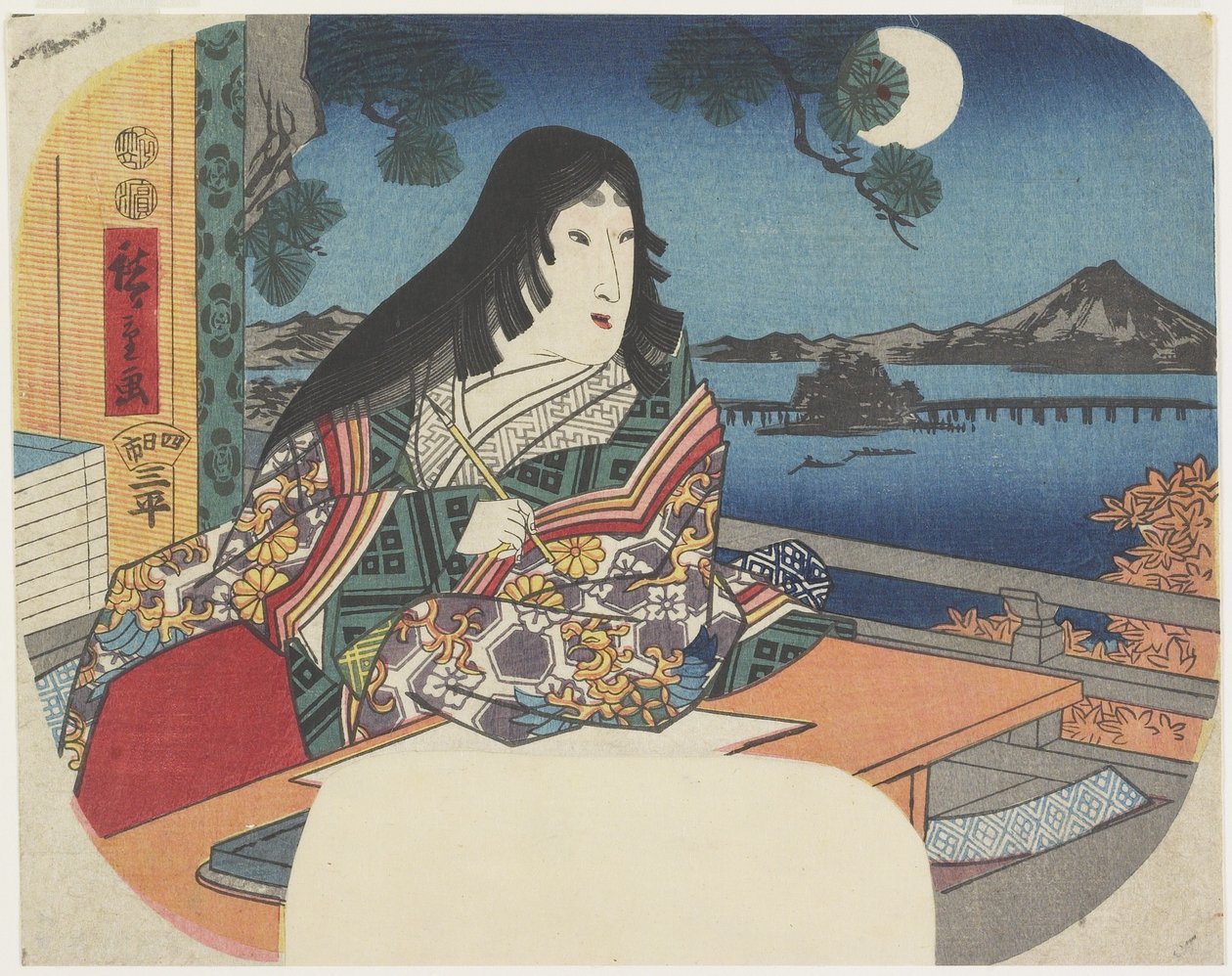 Mushaki夫人在Ishiyamadera寺，1847-1848 作者 歌川宏重
