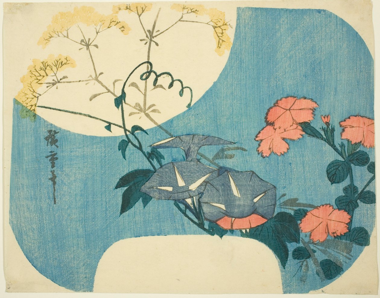牵牛花、粉红和少女花，选自 "月光下的七朵秋花 "系列 作者 歌川宏重