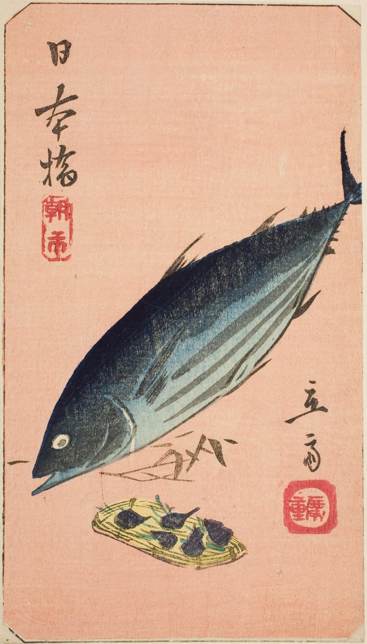 日本桥的早市（日本桥，早市），"江户名胜剪影（Harimaze Koto meisho）"系列中的一张纸的一部分 作者 歌川宏重