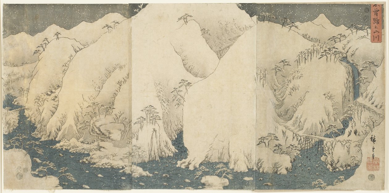 1857年8月在Kiso山口的山和河 作者 歌川宏重
