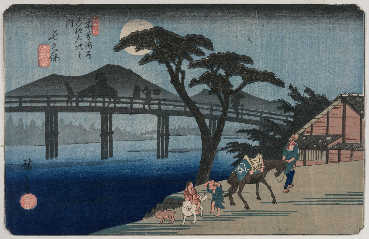 1835年或1836年的木曾海道69站系列中的长久保站28。 作者 歌川宏重