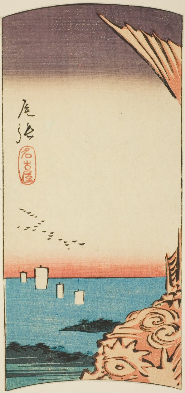 尾张省名古屋，"各省剪影（Kunizukushi harimaze zue）"系列第 4 张的一部分 作者 歌川宏重