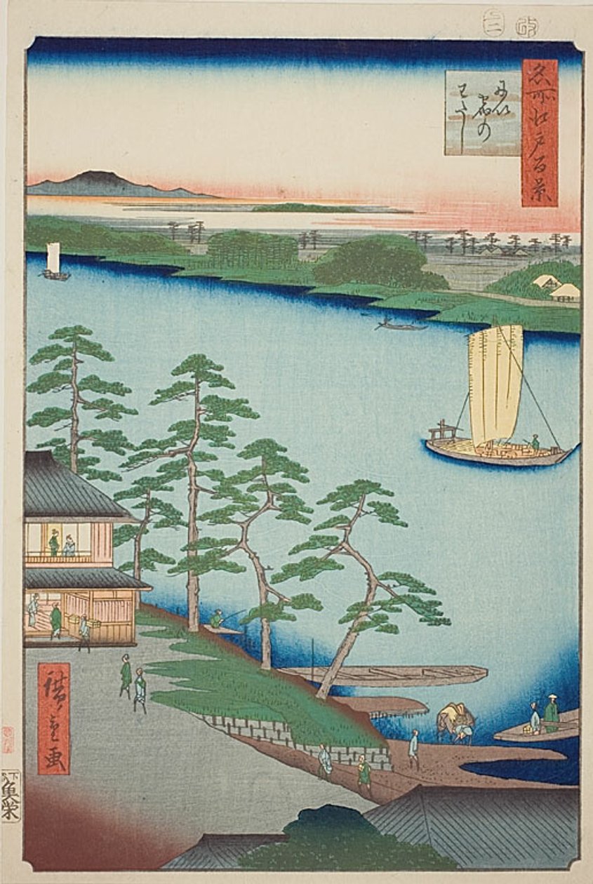 新宿渡口（Niijuku no watashi），"名所江户百景 "系列第 93 号 作者 歌川宏重