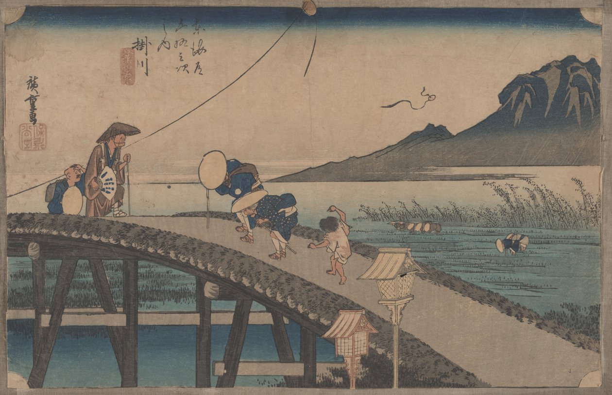 No. 27&39;Kakegawa：Akiba的视图&39;来自东海道的53个站，1833年 作者 歌川宏重