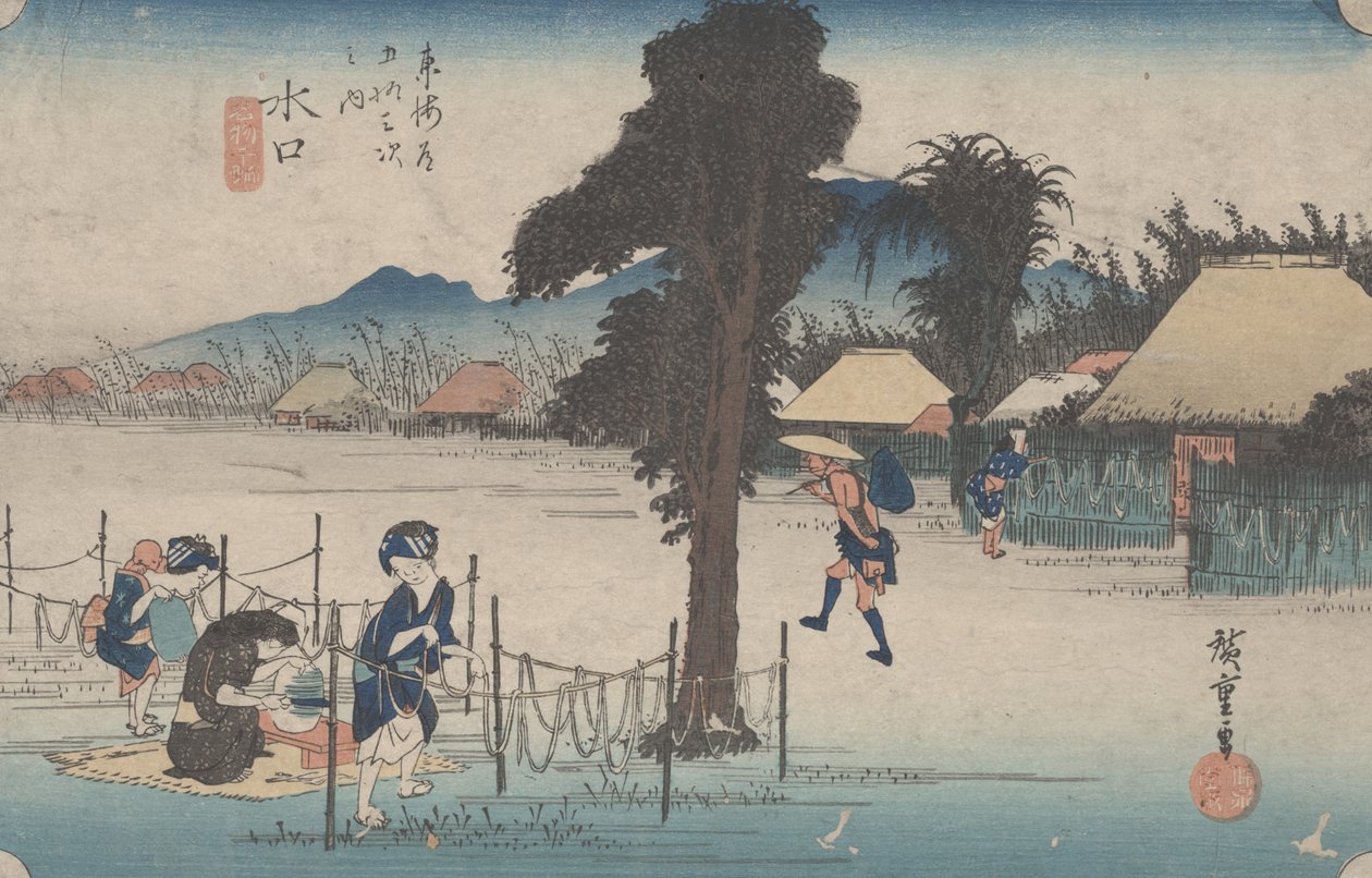 No. 51&39;Minakuchi：着名的干葫芦剃须&39;来自东海道的53个站，1833年 作者 歌川宏重