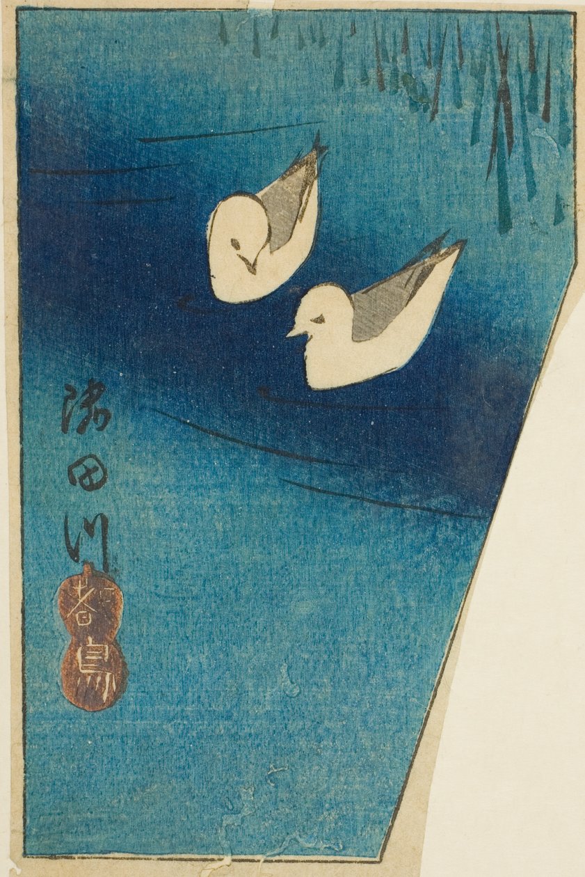 隅田川（隅田川，miyakodori）上的蛎鹬，"江户名胜剪影（Harimaze Koto meisho）"系列中的一张纸的一部分 作者 歌川宏重