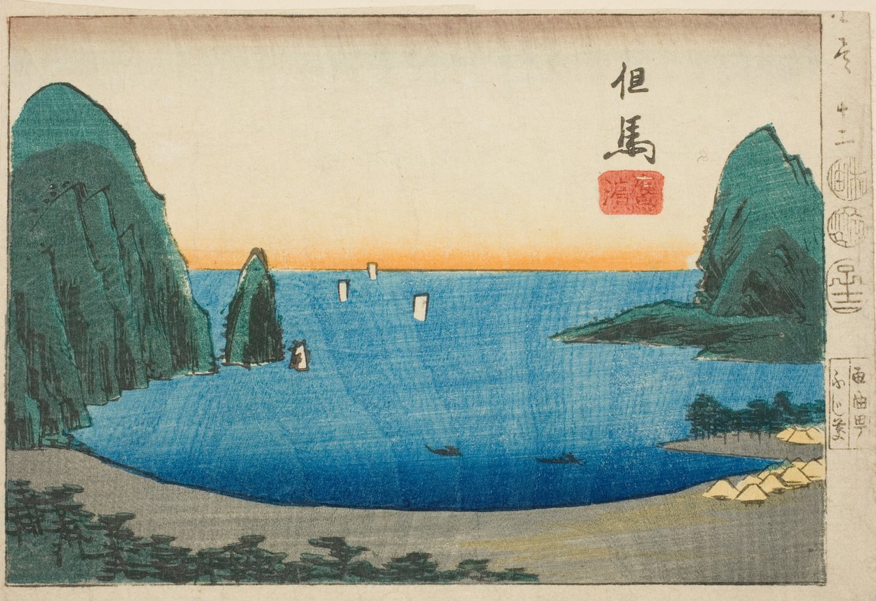 但马的高野滨，"各省剪纸图（Kunizukushi harimaze zue）"系列中第 12 张的一部分 作者 歌川宏重