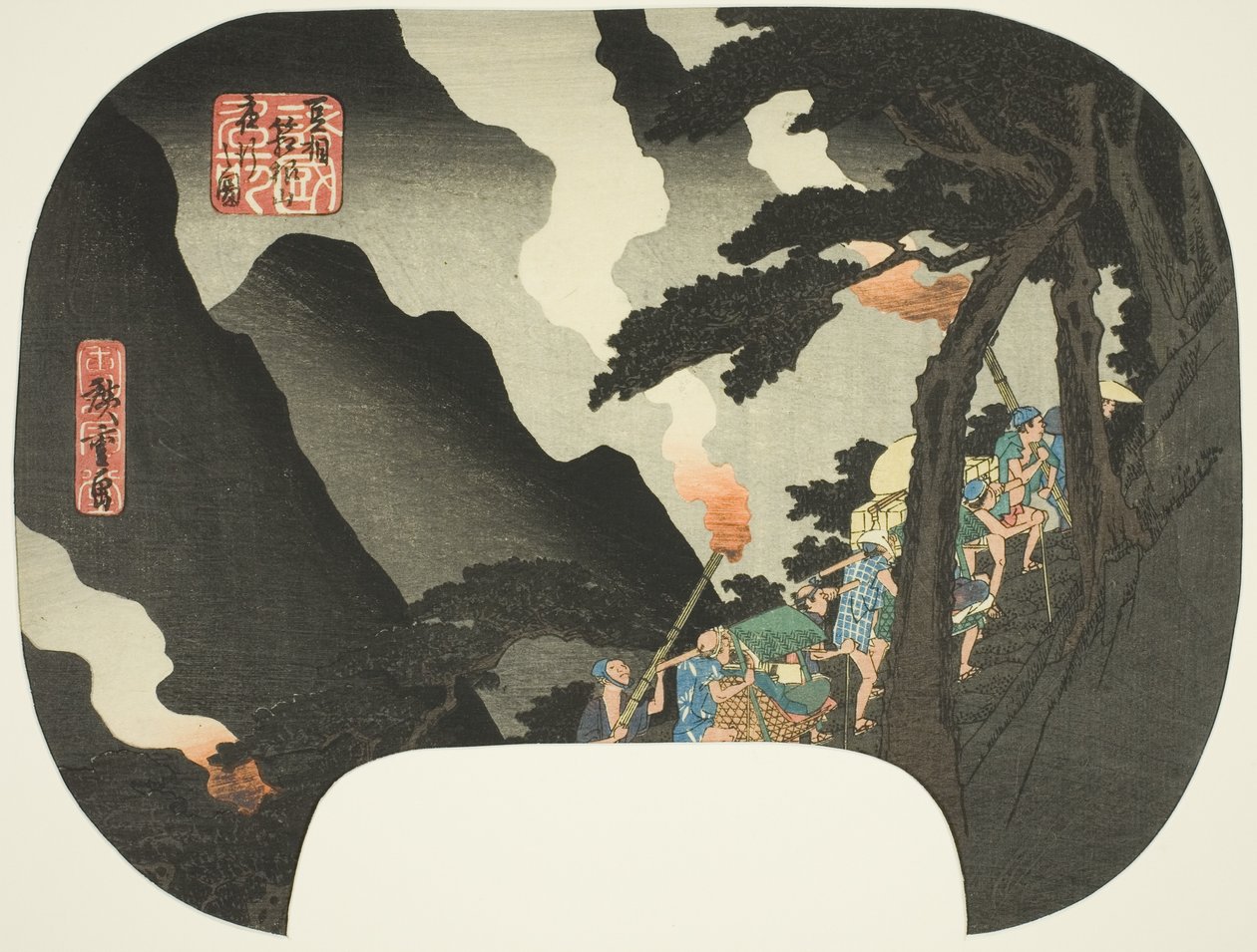 伊豆和相模两省交界处箱根山的夜游（Zuso Hakone-yama yako no zu），选自 "各省名胜（Shokoku meisho）"系列 作者 歌川宏重