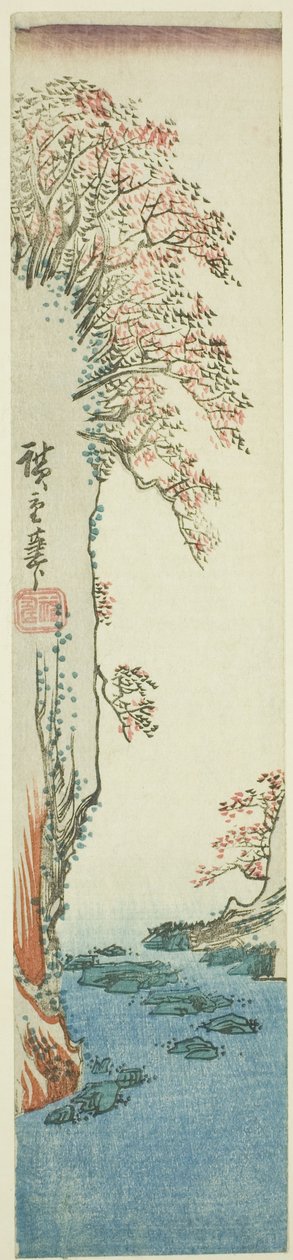 河边悬崖上的树木 作者 歌川宏重