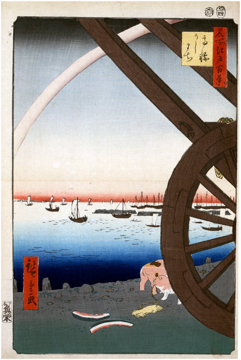 石町，高轮 1856-1858年，江户的一百幅名画。   作者 歌川宏重