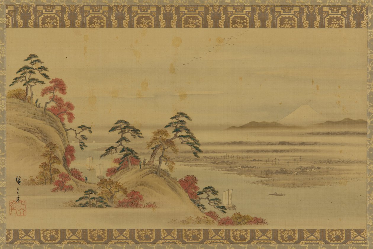 河流景观：红叶和富士山，江户时代，19世纪中期。 作者 歌川广重二世