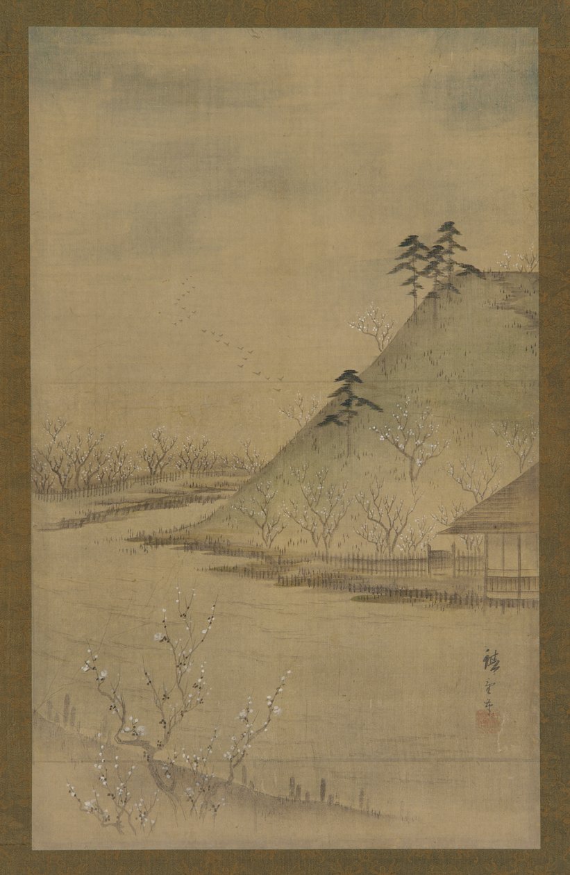 春天的风景，19世纪中期。 作者 歌川广重二世