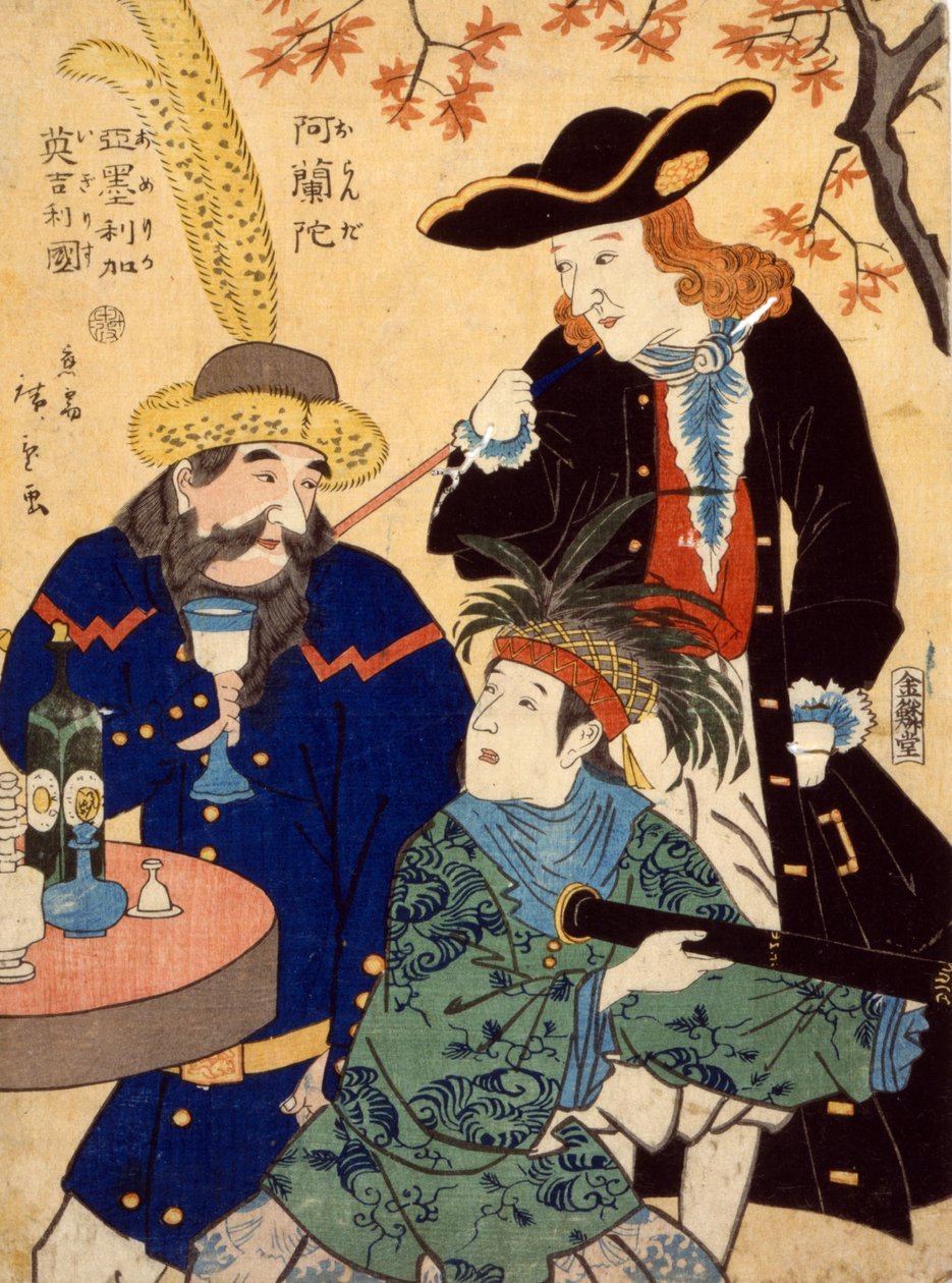 Oranda，Amerika，Igirisu，1860 作者 歌川二广
