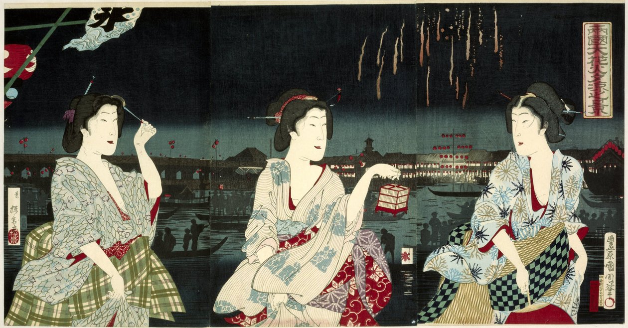 在龙谷焰火中享受晚风
Ryogoku hanabi yusuzumi no kei（物体上的标题） 作者 歌川国一