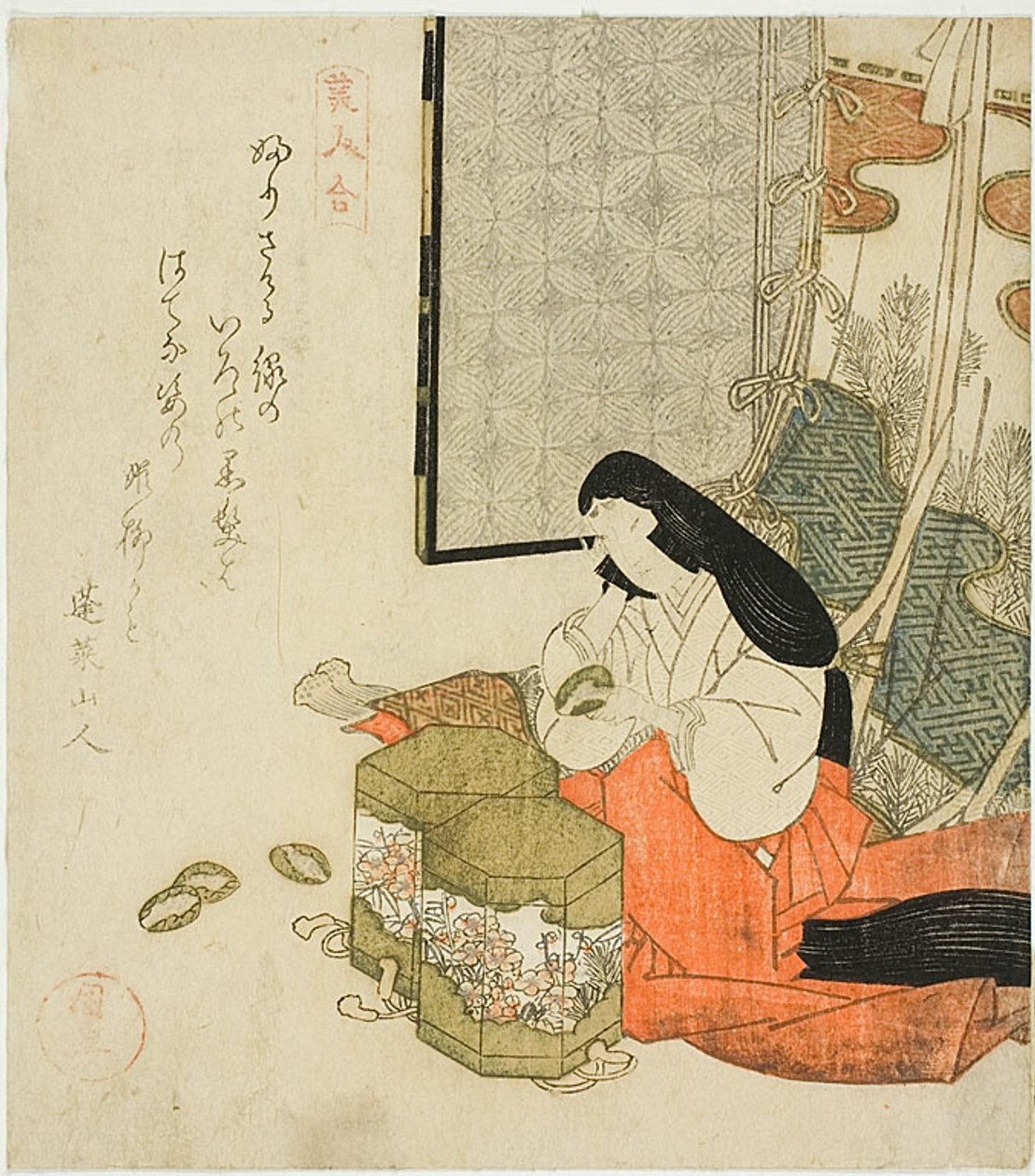 玩贝壳游戏的宫女（Kaiawase），选自 "美人比赛（Bijin awase）"系列 作者 歌川国直