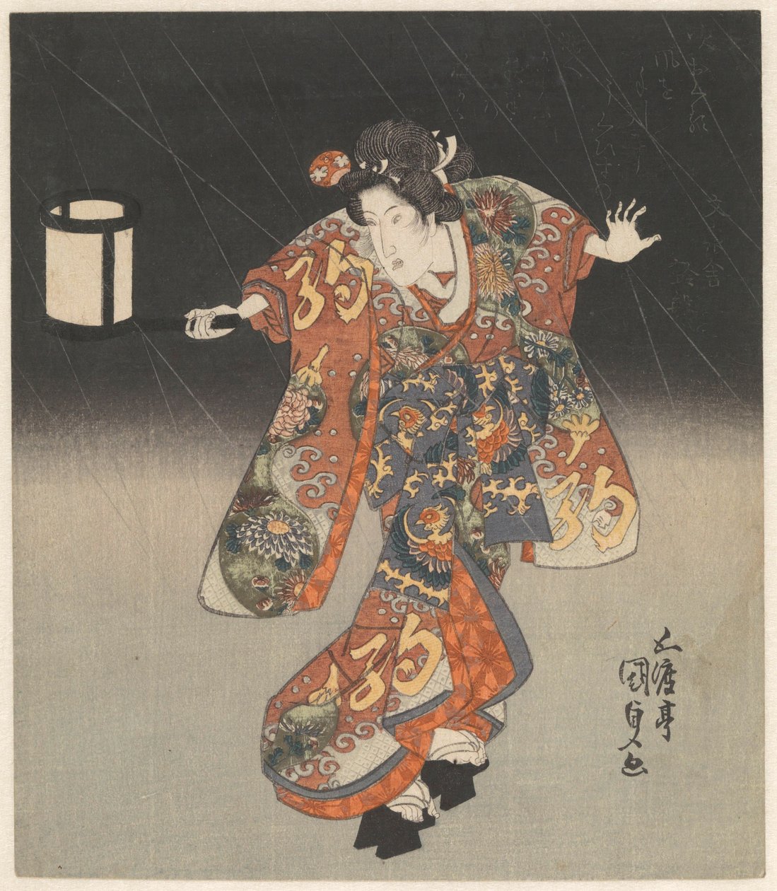 雨中提灯的吉濑川 作者 歌川国贞（一）