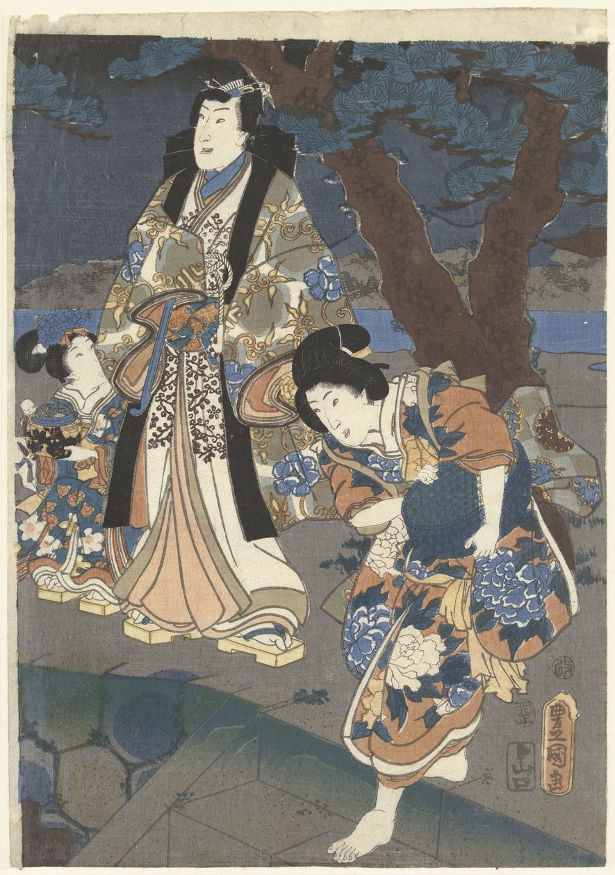 在明石海滩捡贝壳
明石之浦shiogari no zu 作者 歌川国贞（一）