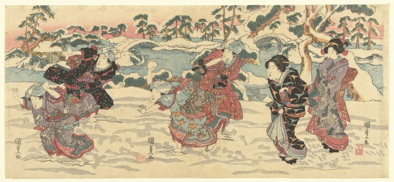 扔雪球 作者 歌川国贞（一）