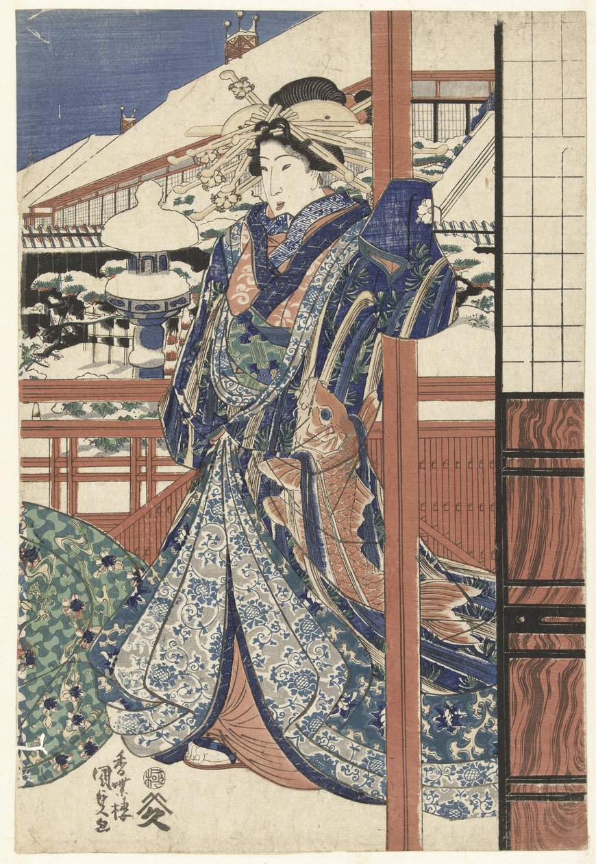 冬季花园中的女子 作者 歌川国贞（一）
