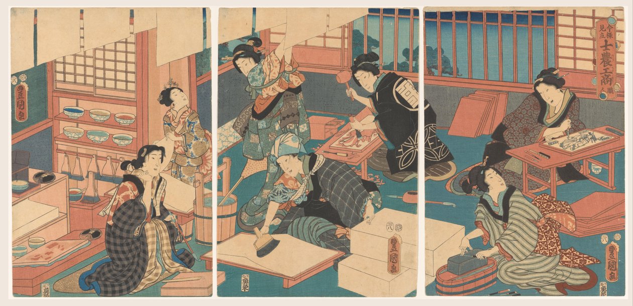 妇女制作印花 作者 歌川国贞（一）