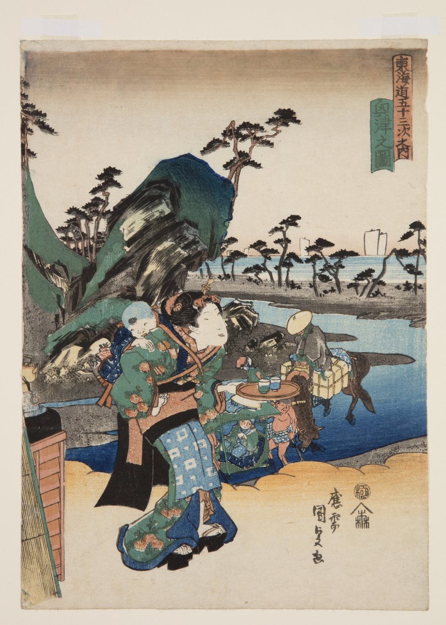 Okitsu (Okitsu no zu) 的景色（彩色木版画） 作者 歌川国贞