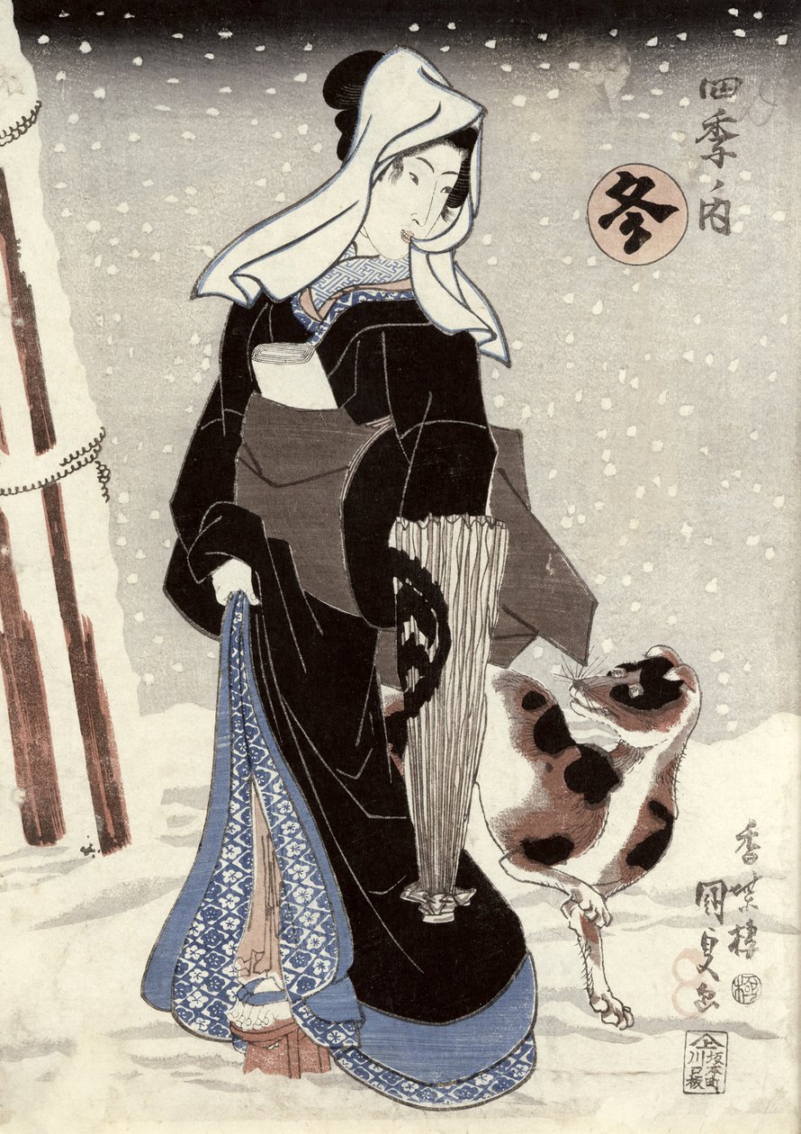 冬天，系列&39;四季无人&39;（四季）（彩色木版画） 作者 歌川国贞