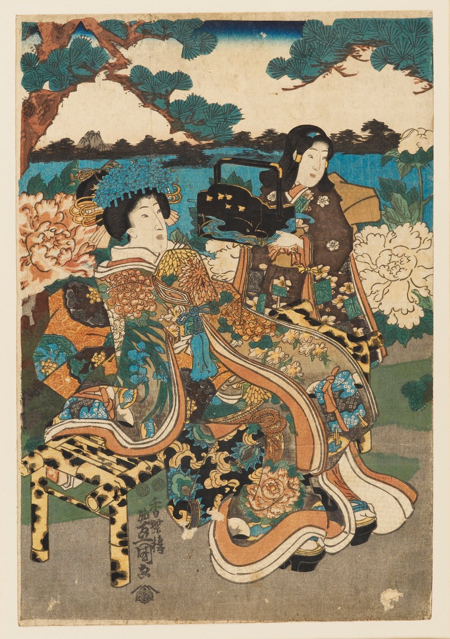 木版画--歌妓和女仆，1786-1865年 作者 歌川国贞