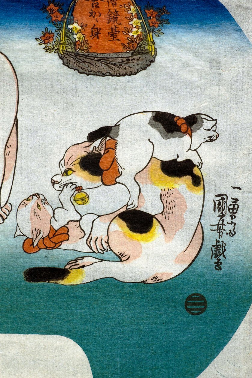 猫 中国寺庙 狮子 作者 歌川国义